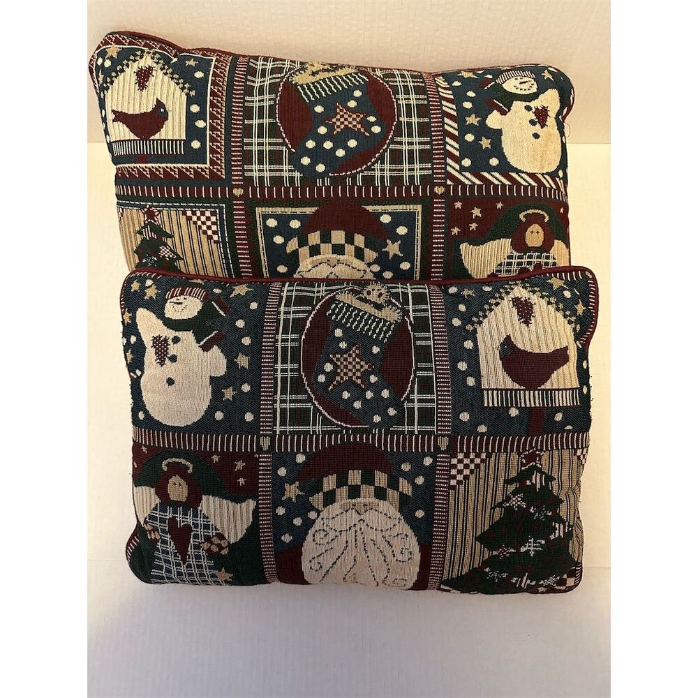 Vintage Christmas Patchwork Pillow Set of 2 Multicolor 18x18in Square